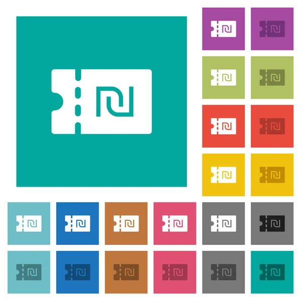 Nieuwe Shekel Kortingsbon Multi Gekleurde Platte Pictogrammen Effen Vierkante Achtergronden — Stockvector