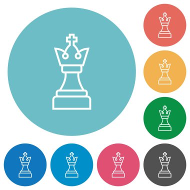 Beyaz satranç kralı düz beyaz simgeler yuvarlak renk arkaplan