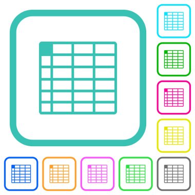 Beyaz arkaplan üzerindeki eğri kenarlıklarda tablolar canlı renkli düz simgeler