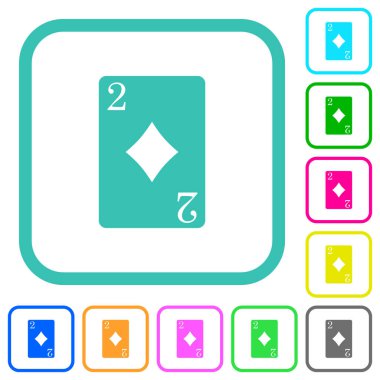 Karo kartlarından ikisi beyaz arkaplanda kıvrımlı kenarlarda canlı renkli düz simgeler