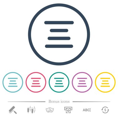 Metin merkezi düz renk simgelerini yuvarlak çizgilerde hizala. 6 bonus simgesi dahil.