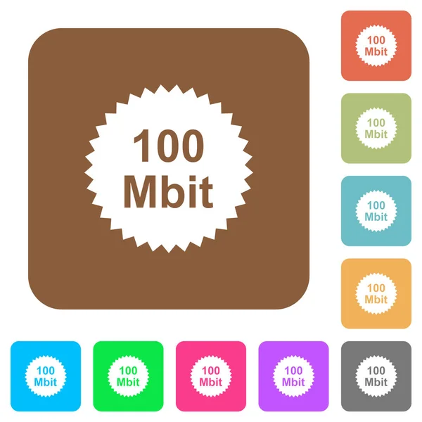 100 Mbit Garantie Sticker Platte Pictogrammen Afgeronde Vierkante Levendige Kleur — Stockvector