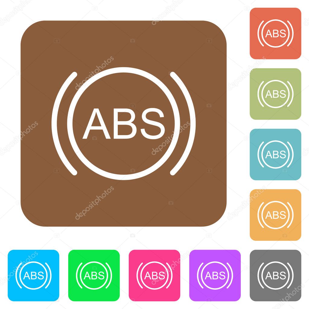 Car anti lock braking system indicator flat icons on rounded square vivid color backgrounds.