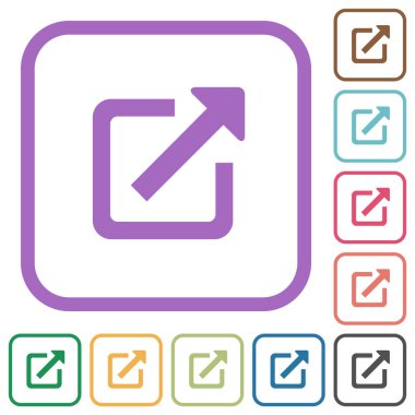 Beyaz arkaplanda yeni pencerelerde basit simgeleri yuvarlak kare çerçevelerde aç