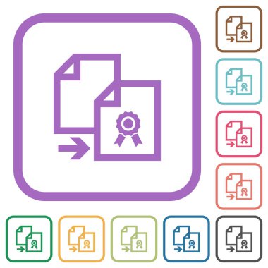 Sertifika basit simgelerini beyaz arkaplanda yuvarlak kare çerçevelerle kopyala