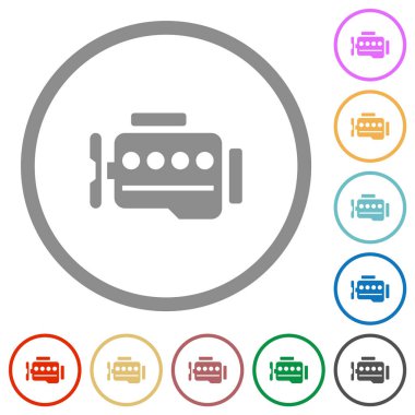 Beyaz arkaplanda yuvarlak hatlı motor sembolü düz renk simgeleri