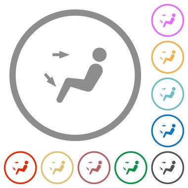 Araba hava akışı yönü baş ve ayak düz renk simgeleri beyaz zemin üzerinde yuvarlak ana hatlar