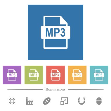 MP3 dosya biçimi kare arkaplanda düz beyaz simgeler. 6 bonus simgesi dahil.