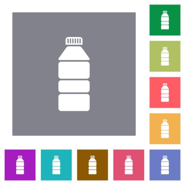 Basit renk kare arkaplanlı su şişesi düz simgeleri