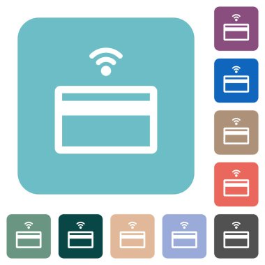 Renkli yuvarlak kare arkaplanlarda temassız beyaz kart simgeleri