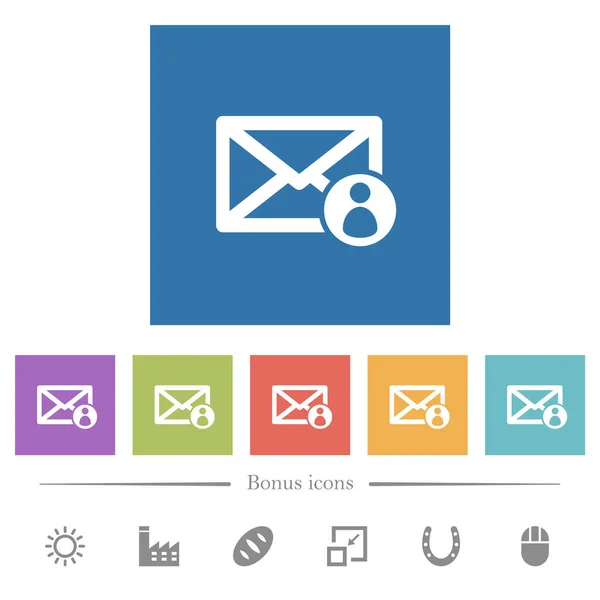 Enviar Por Correo Iconos Blancos Planos Fondos Cuadrados Iconos Bonificación — Archivo Imágenes Vectoriales