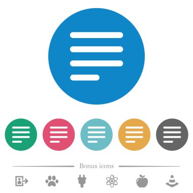 Metin sırası, son satırın yuvarlak renk arkaplanındaki düz beyaz simgelerini haklı çıkarır. 6 bonus simgesi dahil.