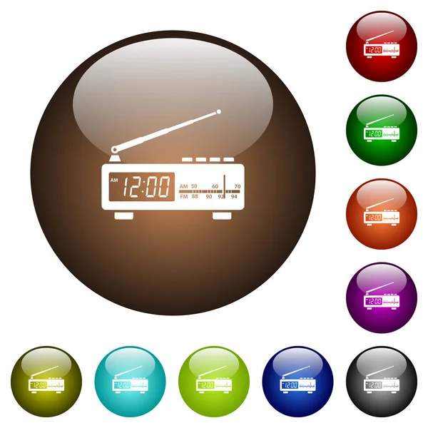 Relógio Rádio Vintage Ícones Brancos Botões Vidro Redondo Várias Cores — Vetor de Stock