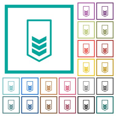 Beyaz arkaplanda üç adet düz renk simgesine sahip askeri amblem.