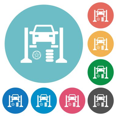 Lastik tamirhanesi düz beyaz simgeler yuvarlak renk arkaplan