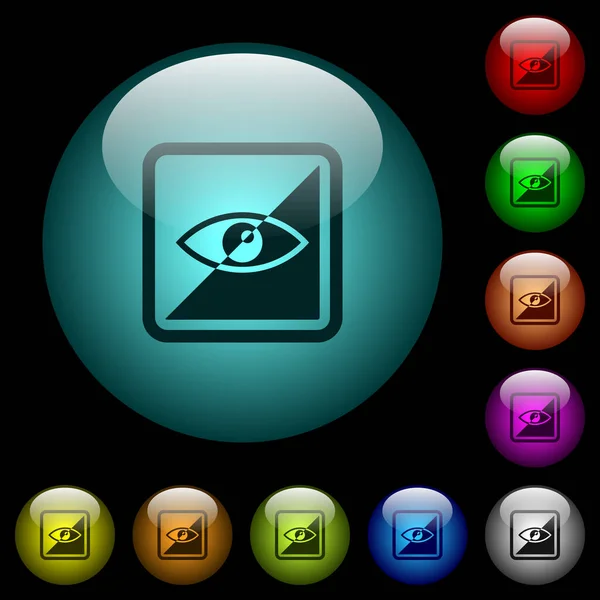 在黑色背景上的彩色照明球面玻璃按钮中的倒置对象图标 可用于黑色或深色模板 — 图库矢量图片