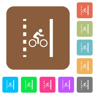 Yuvarlak kare renkli arkaplanlarda bisiklet şeridi düz simgeleri.