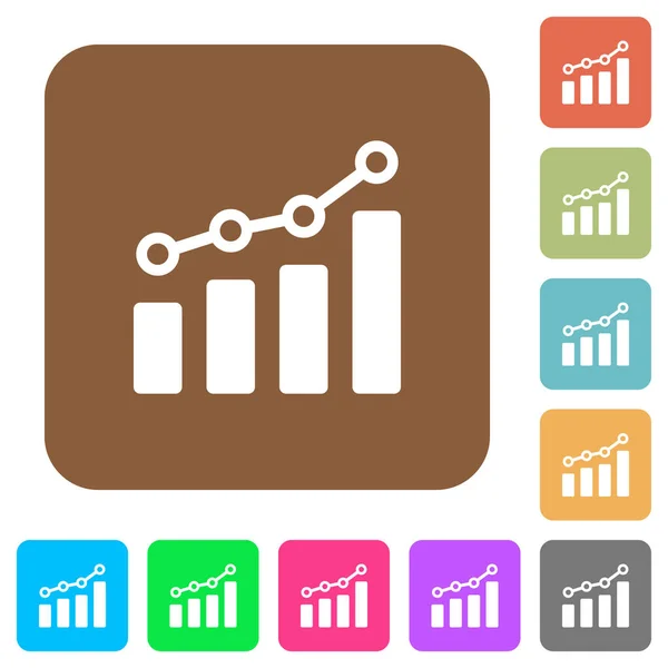 Gráfico Barras Con Círculos Líneas Iconos Planos Sobre Fondos Cuadrados — Archivo Imágenes Vectoriales