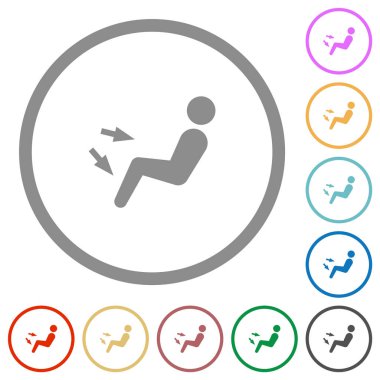 Araba hava akışı yönü göğüs ve ayak düz renk simgeleri beyaz arkaplanda yuvarlak çizgiler