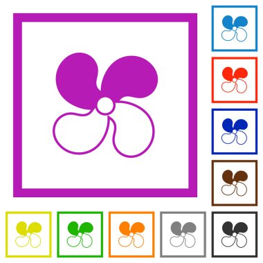 Otomobil fan seviyesi 2 düz renk simgeleri beyaz arkaplanda kare çerçeveler