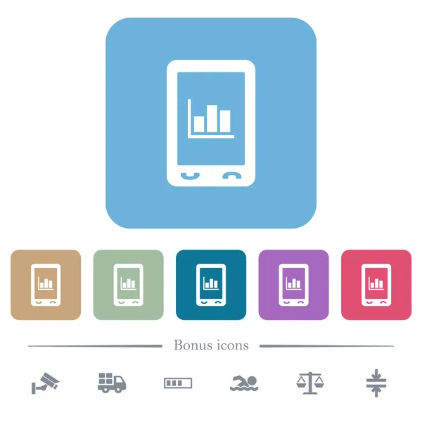 Estadísticas Móviles Iconos Planos Blancos Fondos Cuadrados Redondeados Color Iconos — Archivo Imágenes Vectoriales