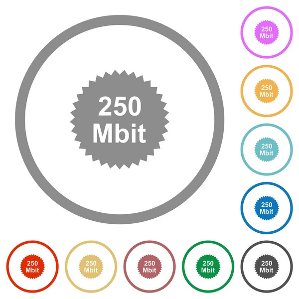 250 Mbit Garantie Sticker Platte Kleur Pictogrammen Ronde Contouren Witte — Stockvector