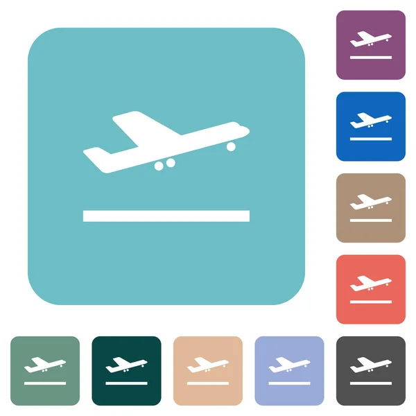 Flugzeug Starten Weiße Flache Symbole Auf Farbig Abgerundeten Quadratischen Hintergründen — Stockvektor