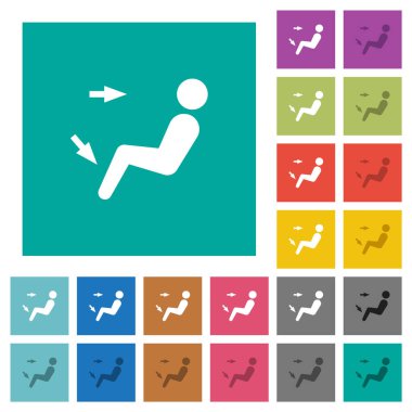 Araba hava akışı yönü kafa ve ayak düz arkaplan üzerinde çok renkli düz ikonlar. Uçan veya etkin efektler için beyaz ve koyu simge varyasyonları.