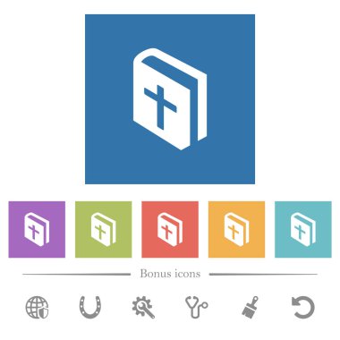 Kutsal İncil düz beyaz simgeler kare arkaplan içinde. 6 bonus simgesi dahil.