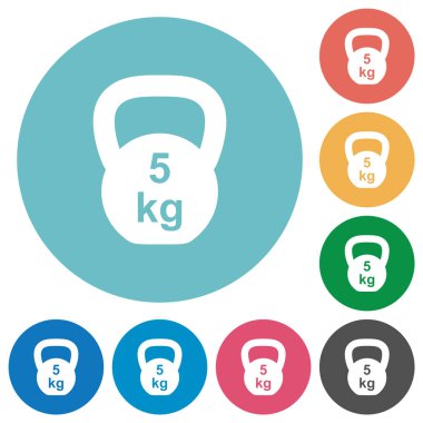 Kettlebel 5 Kg düz beyaz simgeler yuvarlak renk arkaplanı