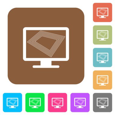 Yuvarlak kare renkli arkaplanlarda dizüstü bilgisayar düz simgeleri üzerine ekran koruyucusu.