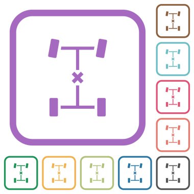 Merkezi diferansiyel kilit beyaz arkaplan üzerinde renkli yuvarlak kare çerçevelerdeki basit simgeler