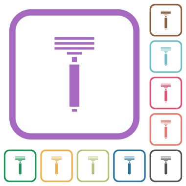 Beyaz arkaplanda renkli yuvarlak kare çerçeveli basit jilet simgeleri