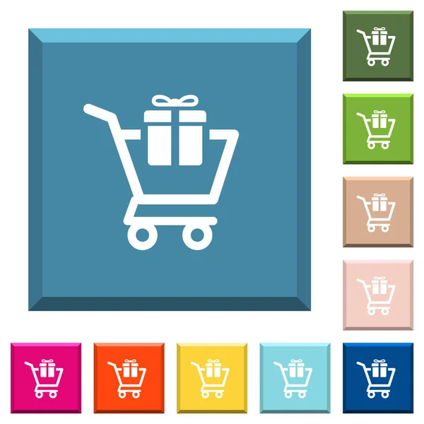 Cadeau Shopping Witte Iconen Randjes Vierkant Knopen Diverse Trendy Kleuren — Stockvector