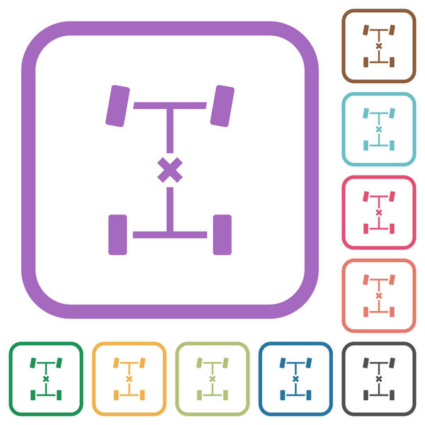 Central differential lock simple icons in color rounded square frames on white background
