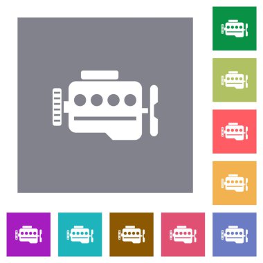 Basit renk kare arkaplanlarında motor sembolü düz simgeleri