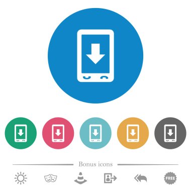 Düz beyaz simgeleri yuvarlak renkli arkaplanlarda gezici olarak kaydır. 6 bonus simgesi dahil.