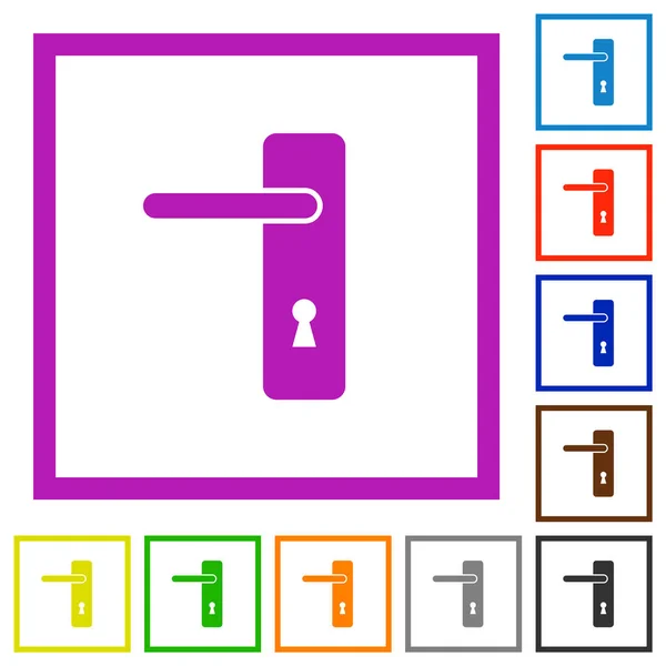 Mano Izquierda Simple Manija Puerta Iconos Color Plano Marcos Cuadrados — Archivo Imágenes Vectoriales