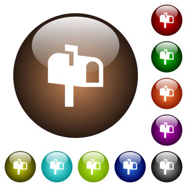 Yuvarlak cam düğmelerde farklı renklerde posta kutusu beyaz simgeleri