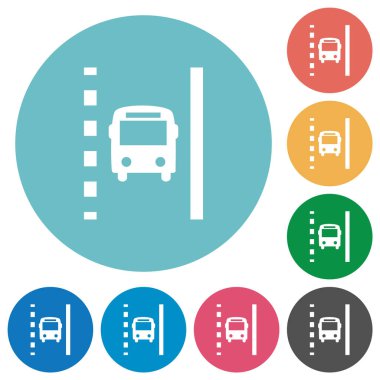 Yuvarlak renk arkaplan üzerinde otobüs yolu düz beyaz simgeleri