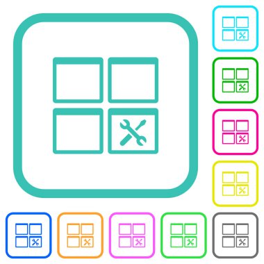 Beyaz arkaplan üzerindeki eğri kenarlıklarda gösterge paneli araçları canlı renkli düz simgeler