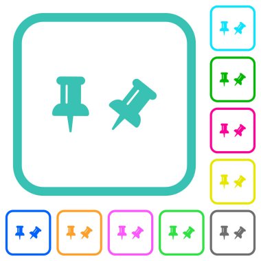 Beyaz arkaplan üzerindeki eğri kenarlıklarda canlı renkli düz simgeleri aç / kapat