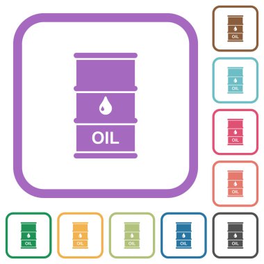 Yağ varili simgeleri beyaz arkaplanda renkli yuvarlak kare çerçeveler halinde basit simgeler