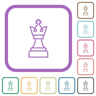 Beyaz satranç kralı beyaz arkaplanda yuvarlak kare çerçeveli basit simgeler