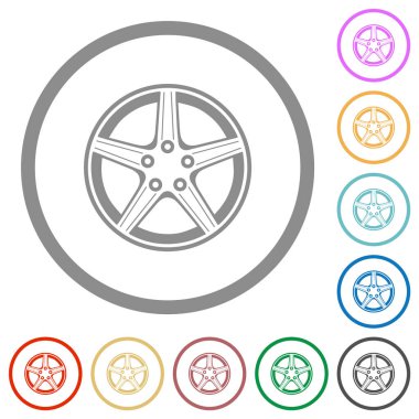 Beyaz arkaplanda yuvarlak hatlı tekerlek düz renk simgeleri