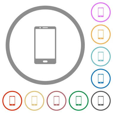 Beyaz arkaplanda yuvarlak hatlı tek düğmeli düz renk simgelerine sahip modern cep telefonu