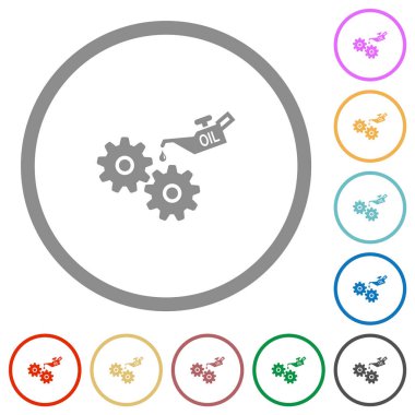 Yağ kutusu ve düz renk simgeleri beyaz arkaplan üzerinde yuvarlak ana hatlar