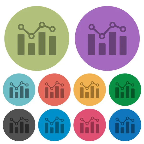 Gráfico Barras Com Círculos Linhas Mais Escuros Ícones Planos Cor —  Vetores de Stock