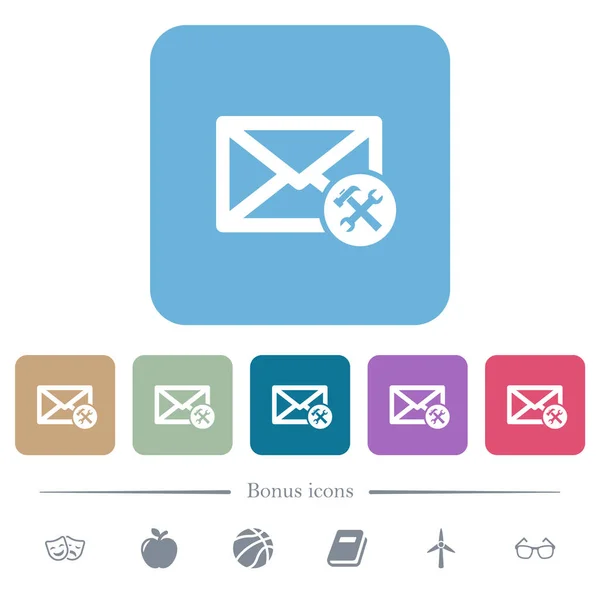 Mail Preferenser Vita Platta Ikoner Färg Rundade Fyrkantiga Bakgrunder Bonussymboler — Stock vektor