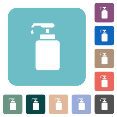 Renkli yuvarlak kare arkaplan üzerine sıvı sabun beyazı düz simgeler